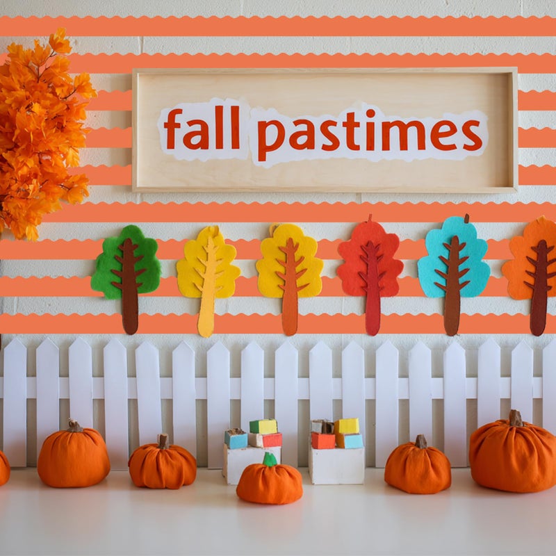 Bermoge 30 Rolls 984 Ft Fall Bulletin Board Borders - Autumn Thanksgiving Scalloped Border for Bulletin Board Trim - Teacher Borders Decoration for Classroom, School, Poster, Home, Office Decor (Orange) - Image 3